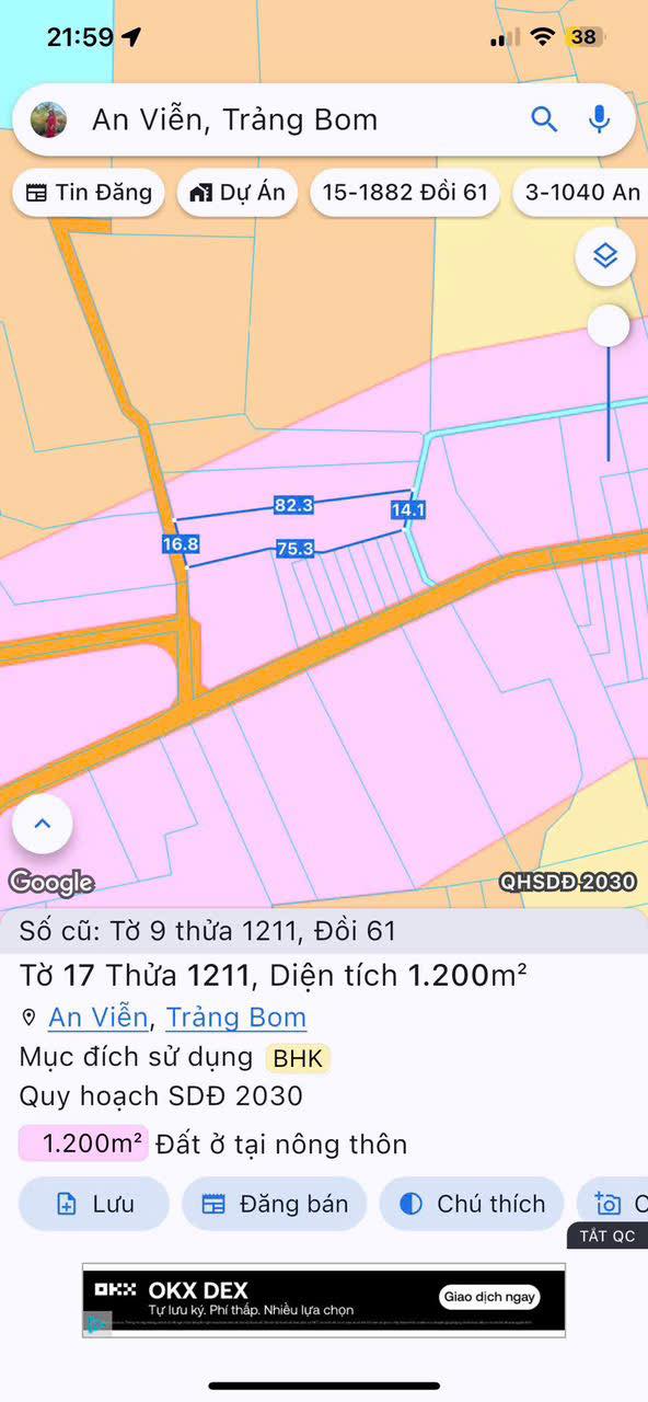 Đất sào An Viễn, Trảng Bom 4320m² giá 1.1 tỷ - Cơ hội đầu tư tuyệt vời!