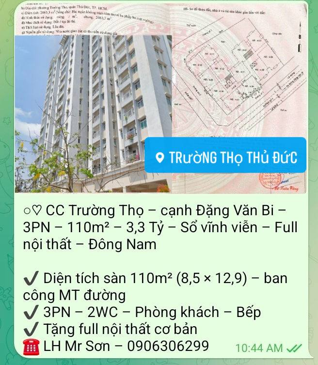 Căn hộ chung cư TDH Trường Thọ Thủ Đức 110m² giá 3.3 tỷ - Full nội thất, sẵn sàng vào ở!