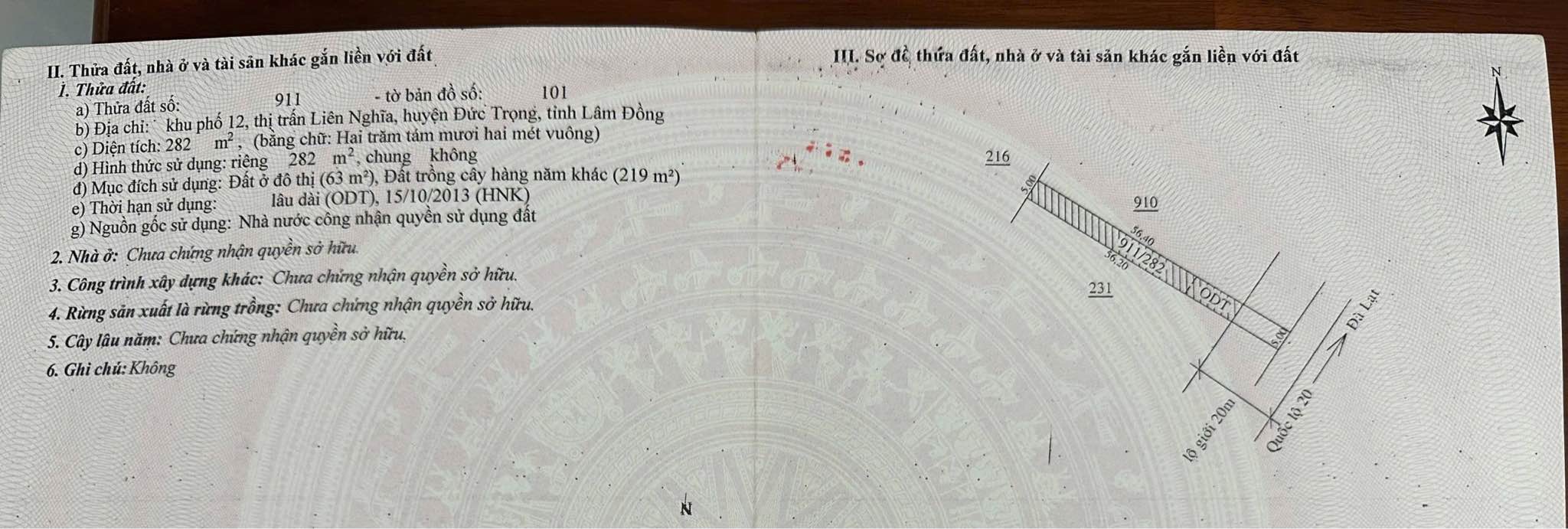 Đất mặt tiền Quốc Lộ 20, Đức Trọng 280m² giá 4.3 tỷ - Sổ hồng chính chủ!