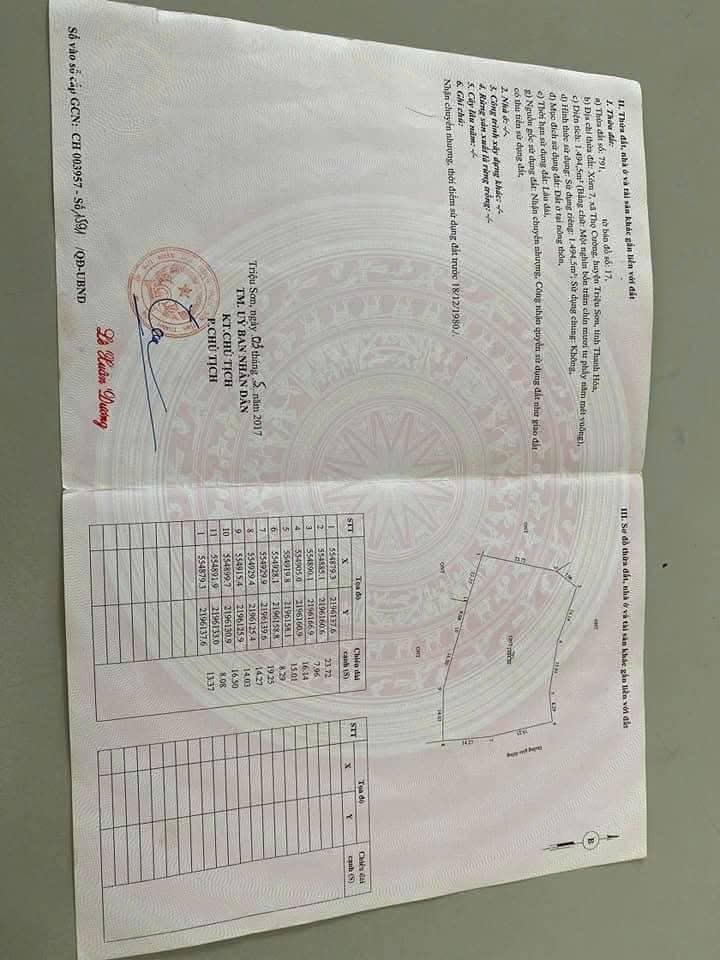 Đất thổ cư Thọ Cường Triệu Sơn 1494m² giá 2 tỷ - Đầu tư sinh lời ngay!