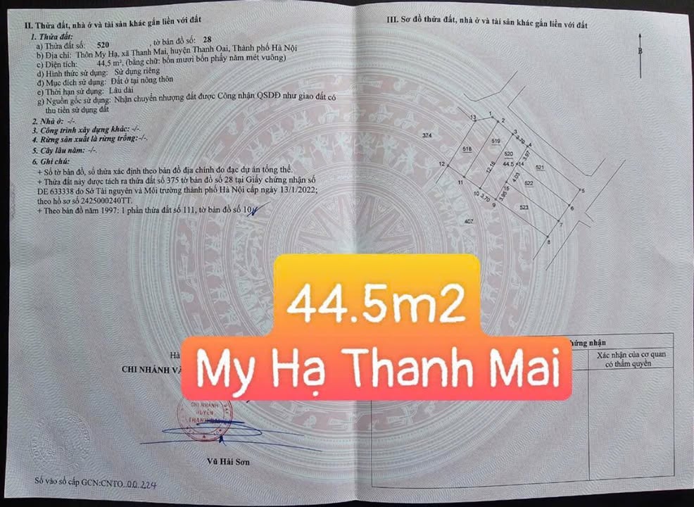 Đất đẹp Thanh Mai - Thanh Oai 44.5m² giá 2 tỷ - Pháp lý rõ ràng!