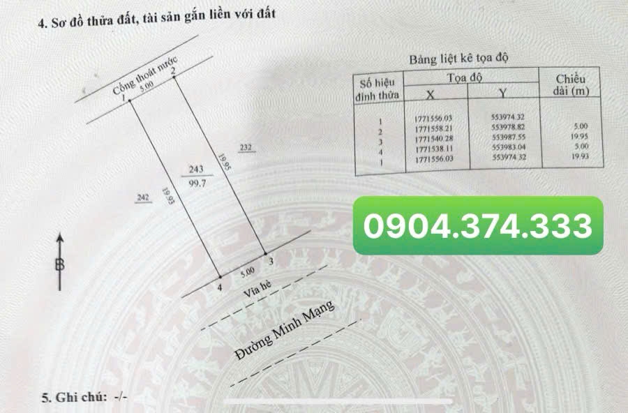 Đất mặt tiền đường Minh Mạng 199,3m² giá 26.8 tỷ - Cơ hội đầu tư hấp dẫn!