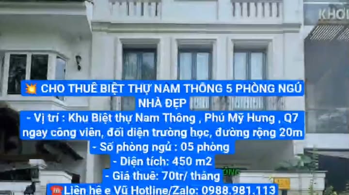 Biệt Thự Nam Thông Q7 450m² giá 70 triệu - Nhà đẹp cho thuê ngay!