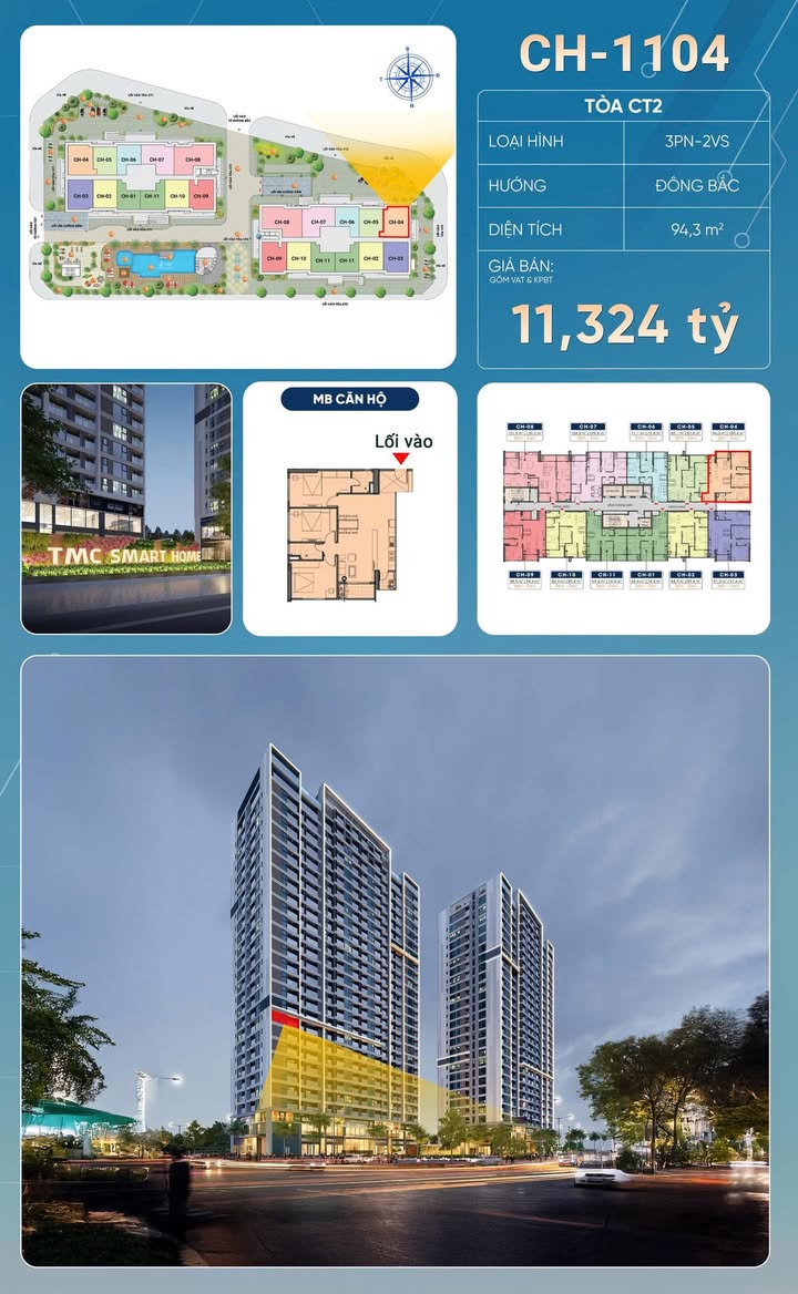 Căn hộ 3PN TMC Smart Home Bắc Từ Liêm 94m² giá 11.211 tỷ - Trải nghiệm sống đẳng cấp!