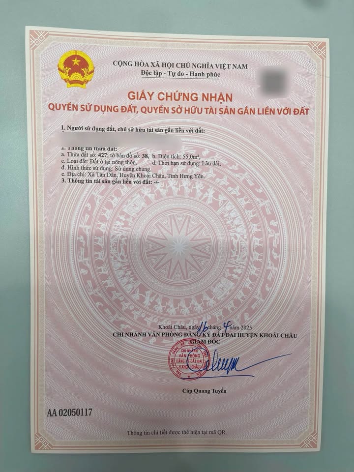 Đất nền Tân Dân, Khoái Châu 55m² giá 1.15 tỷ - Ô tô vào tận nơi!