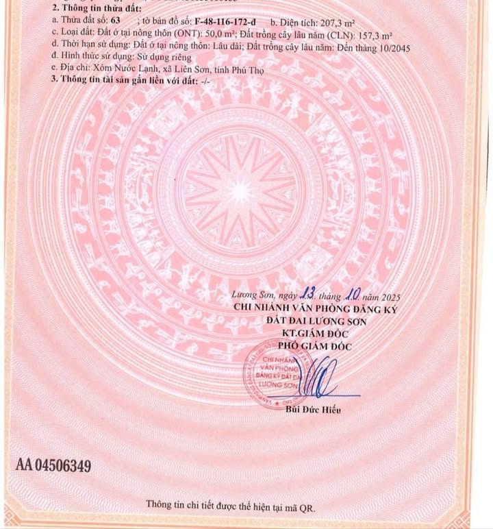 Đất nền Cư Yên Lương Sơn 207m² giá 1 tỷ - Pháp lý rõ ràng, giao thông thuận tiện!