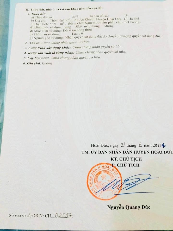 Đất thổ cư 59m² An Khánh - Ô tô đỗ cửa, giá đầu tư hấp dẫn!