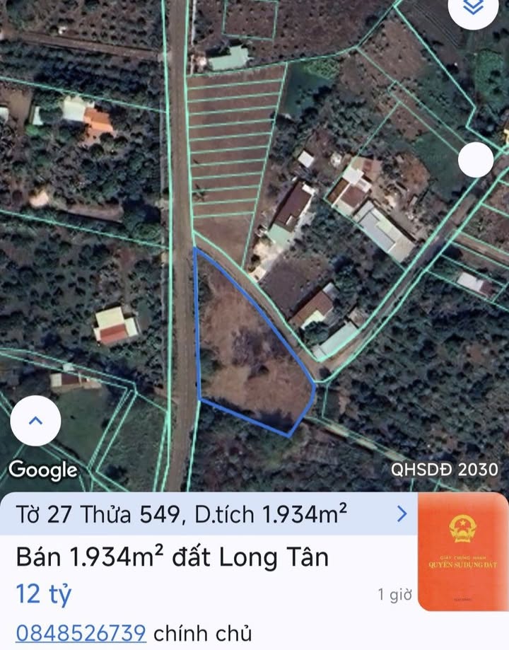 Lô đất 3 mặt tiền tại Long Tân 1.934m² giá 12 tỷ - Cơ hội đầu tư không thể bỏ qua!