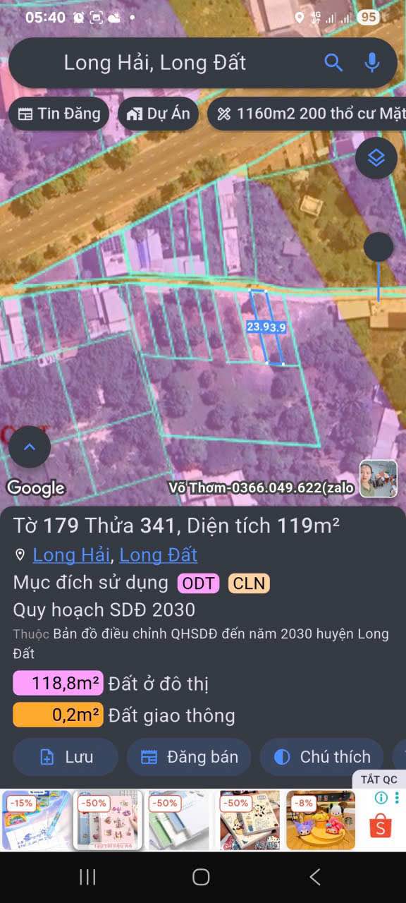 Đất nền chính chủ xã Long Hải 119m² giá 1.59 tỷ - Tiện ích đầy đủ xung quanh!