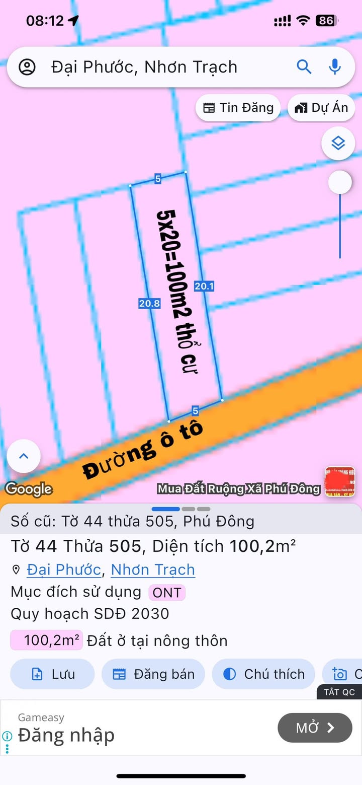 Đất nền Đại Phước Nhơn Trạch 100m² giá 1.75 tỷ - Sổ hồng chính chủ, thổ cư 100%!