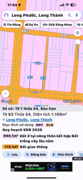 Đất nền 1100m² xã Long Phước, Long Thành giá 9 tỷ - Tiềm năng đầu tư lớn!