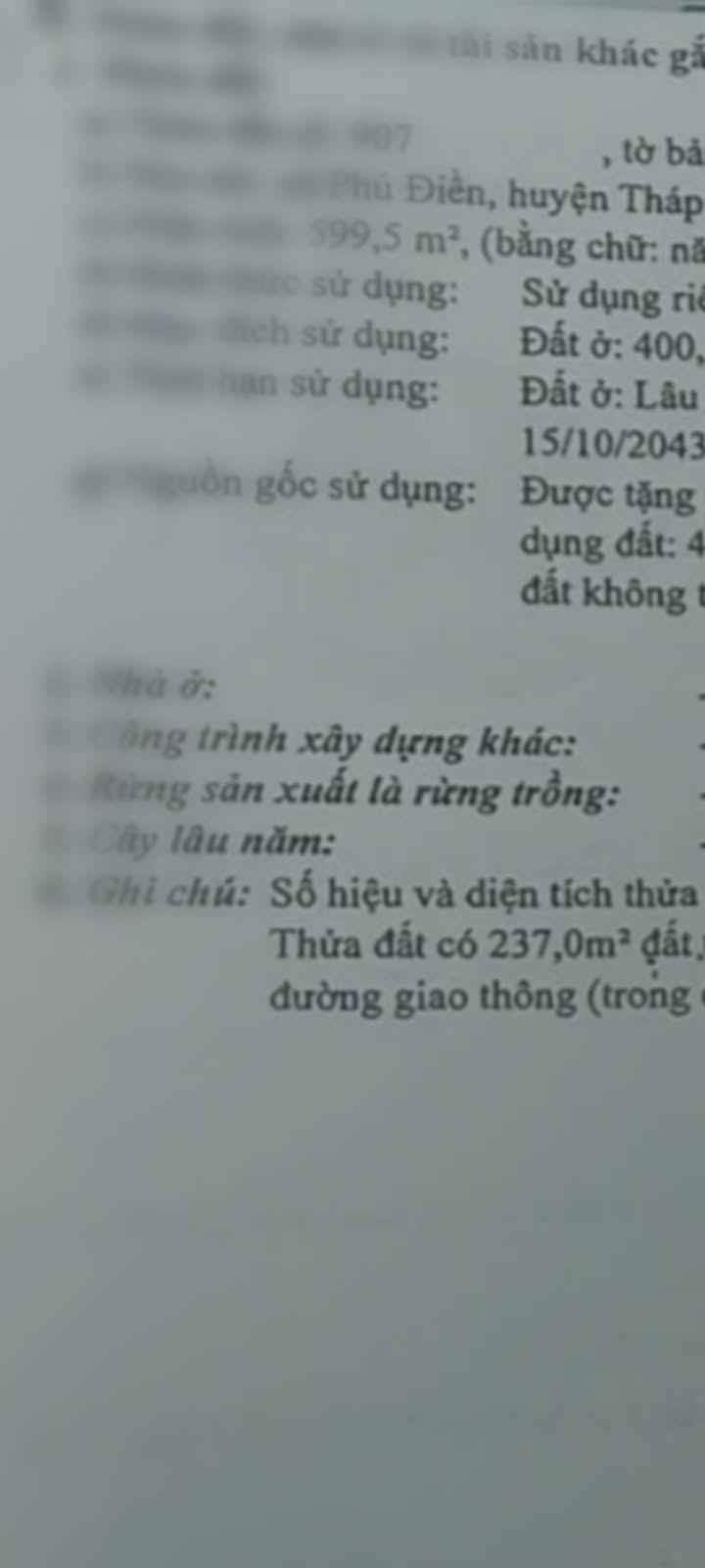 Đất thổ cư 400m² giá 650 triệu tại Phú Điền, Tháp Mười - Cơ hội đầu tư hấp dẫn!