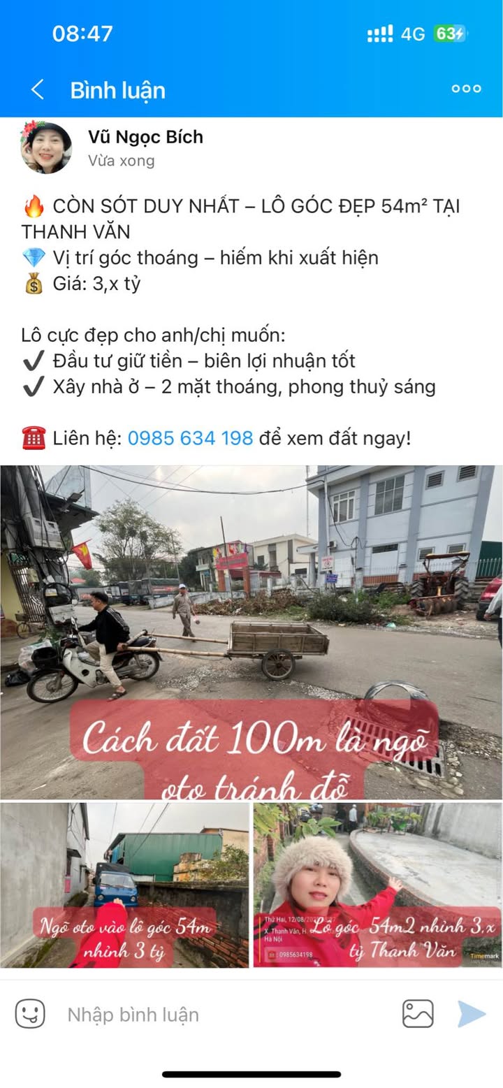 Đất nền góc 54m² Thanh Văn giá chỉ 3 tỷ - Cơ hội đầu tư tuyệt vời!