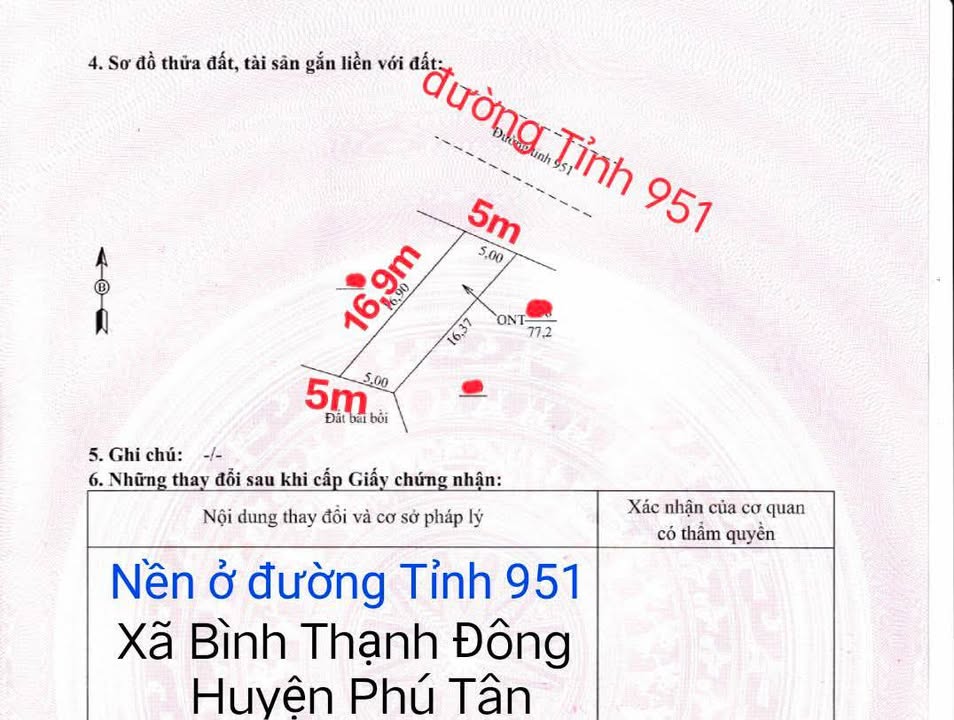 Đất nền mặt tiền đường Tỉnh 951, xã Bình Thạnh Đông, huyện Phú Tân, 80m² - Giá chỉ 400 triệu, cơ hội đầu tư hấp dẫn!