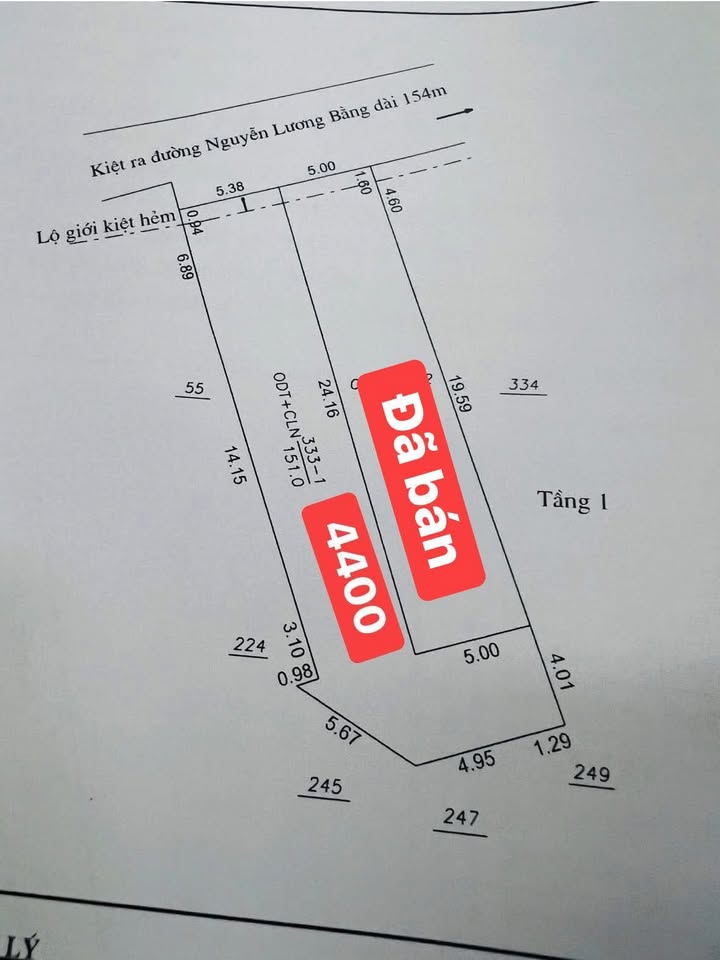 Đất kiệt ô tô 97 Nguyễn Lương Bằng, 151m² giá 4.4 tỷ - Gần trường học và chợ