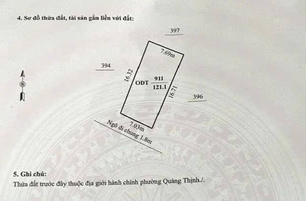 Đất nền Phường Quảng Thịnh 121m² giá 1 tỷ - Sổ đỏ chính chủ, xây dựng ngay!