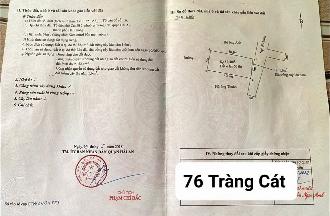 Đất nền 54m² ngõ 16/76 Tràng Cát, giá 1.28 tỷ - Mặt tiền thoáng, tiện ích đầy đủ!