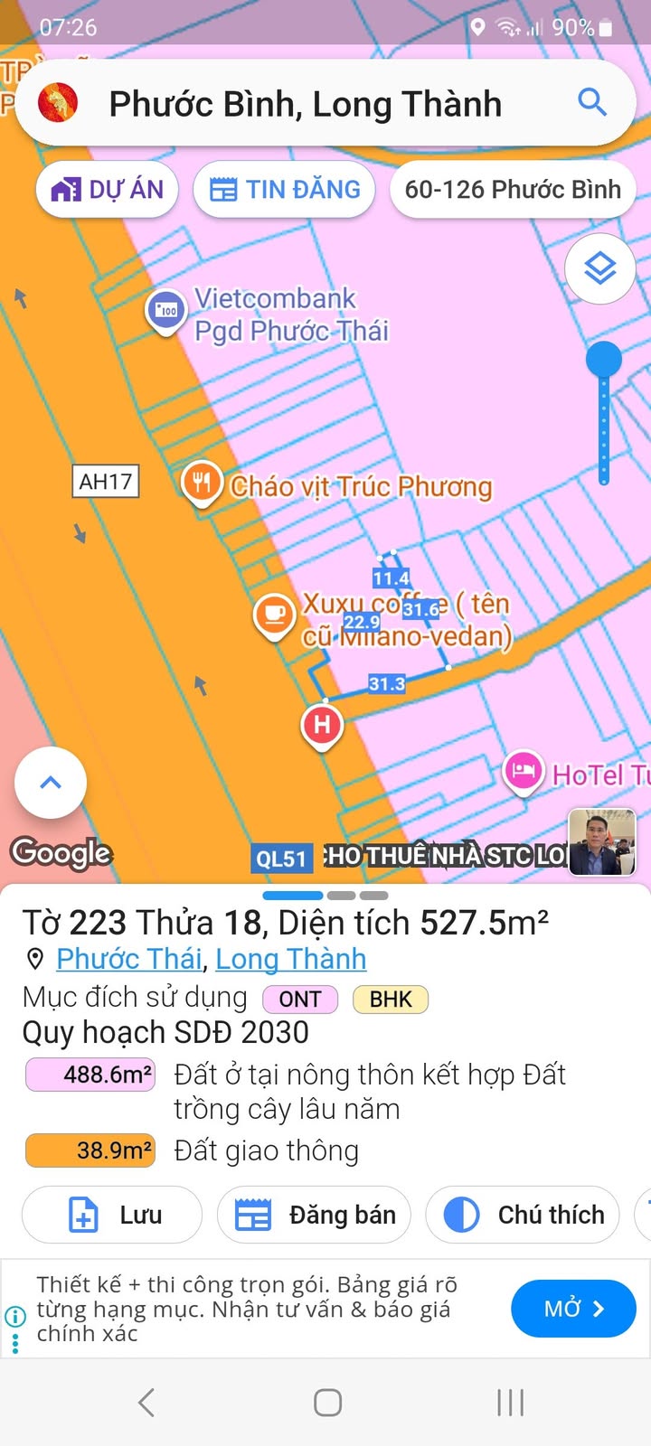 Đất thổ cư 528m² tại Phước Bình, Long Thành - Giá chỉ 5.7 tỷ - Đầu tư sinh lời!