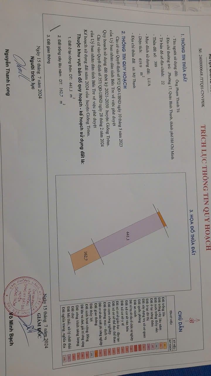 Đất nền Mỹ Thạnh, Giồng Trôm 620m² giá 700 triệu - Đầu tư sinh lời ngay!