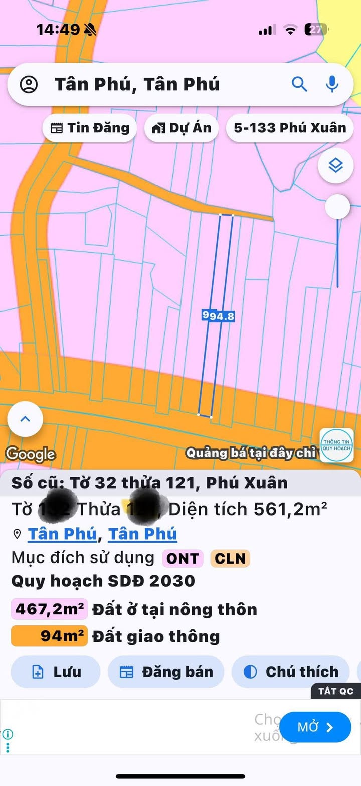 Đất mặt tiền Quốc lộ 20, xã Phú Xuân, 564m² giá 6.2 tỷ - Sổ hồng riêng, thương lượng