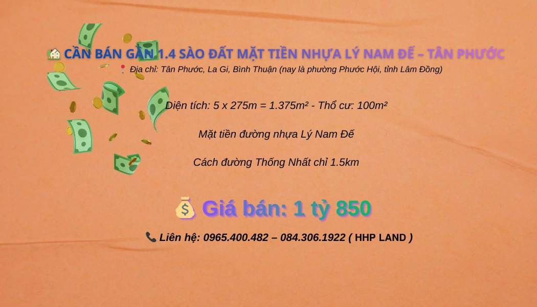 Đất nền 1375m² mặt tiền đường Lý Nam Đế - Cơ hội đầu tư sinh lời!