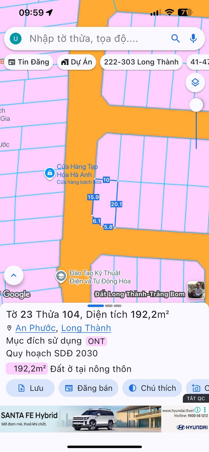 Lô đất góc 2 mặt tiền TDC Xuân An, Long Thành - Diện tích 192.2m² giá 2.8 tỷ - Đầu tư sinh lời ngay!