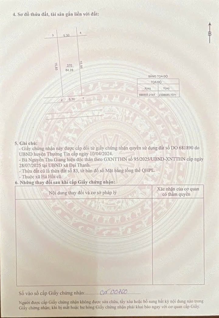Đất tái định cư Hà Hồi 84m² giá 1.3 tỷ - Sổ hồng chính chủ