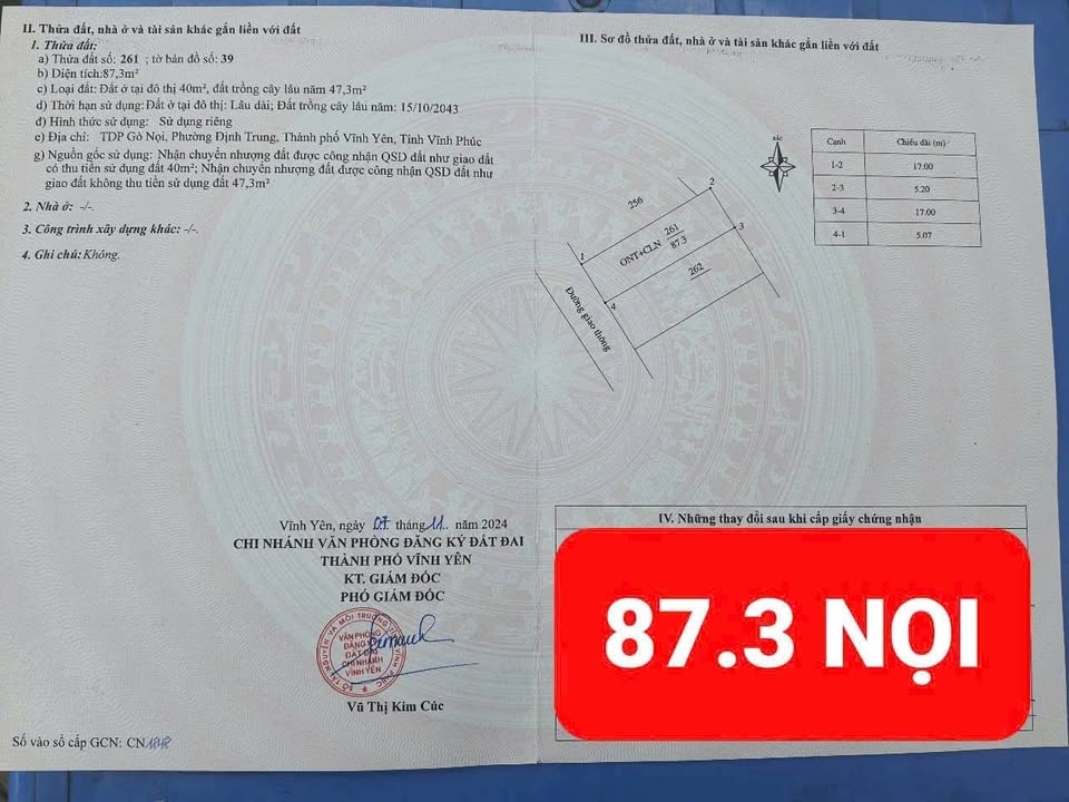 Đất kinh doanh Định Trung Vĩnh Yên 87m² giá 2.3 tỷ - Vị trí đắc địa, sẵn sàng đầu tư!