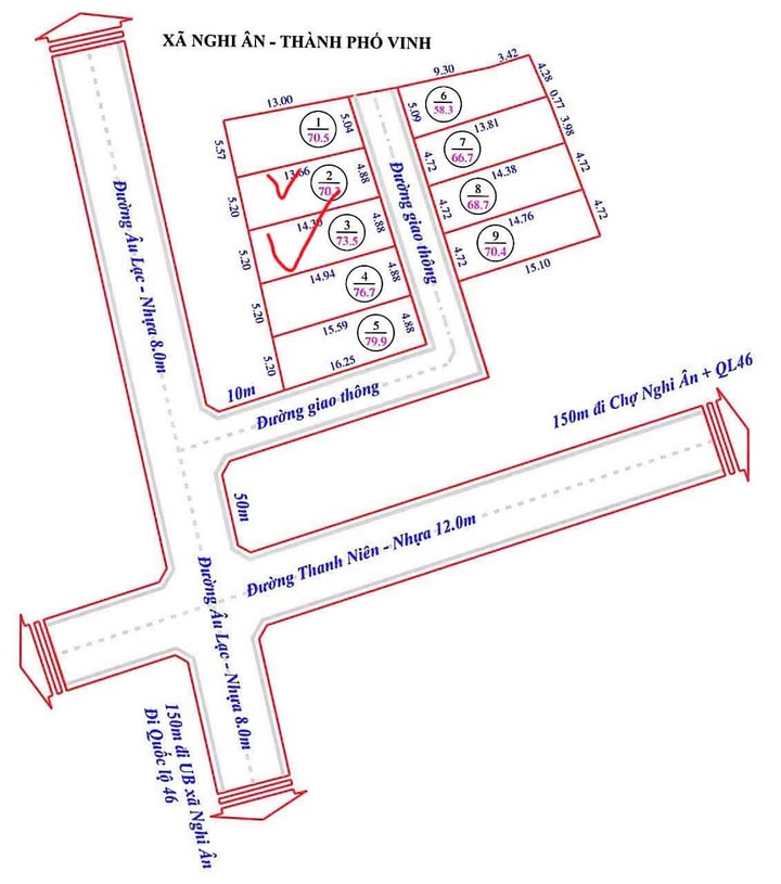 Bán đất Kim Trung, Nghi Ân, Vinh 70,3m² giá 1.4 tỷ - Đầu tư sinh lời ngay!