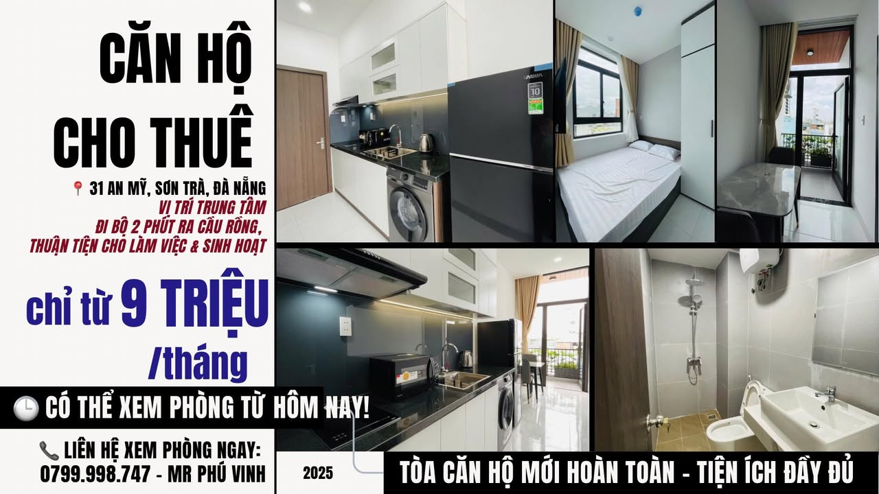 Căn hộ cho thuê tại 31 An Mỹ, Sơn Trà - Chỉ 9 triệu/tháng - Nội thất mới, đi bộ 2 phút ra Cầu Rồng!