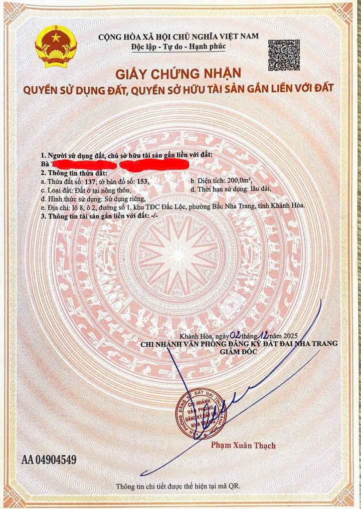 Đất nền Vĩnh Phương Nha Trang 200m² giá thỏa thuận - Đầu tư sinh lời ngay!