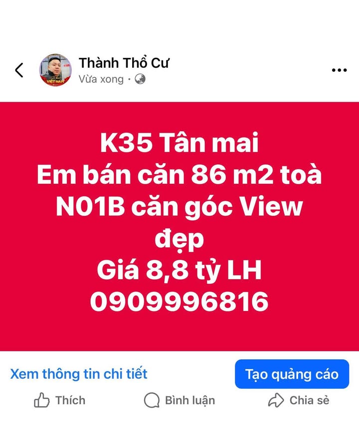 Căn hộ K35 Tân Mai 86m² giá 8.8 tỷ - Căn góc view đẹp