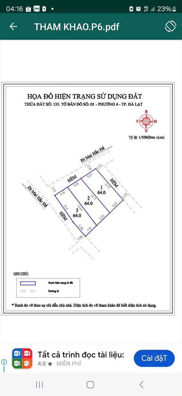 Đất nền đường Mai Hắc Đế, Đà Lạt 64m² giá 3.7 tỷ - Sổ hồng riêng chính chủ!