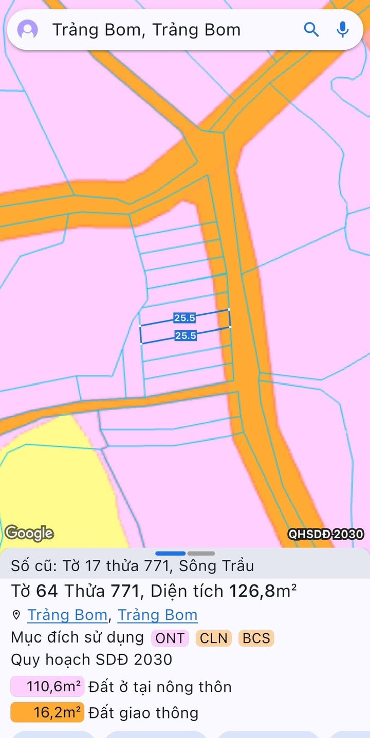 Đất nền Sông Trầu, Trảng Bom 125m² giá 1.05 tỷ - Sổ đỏ chính chủ