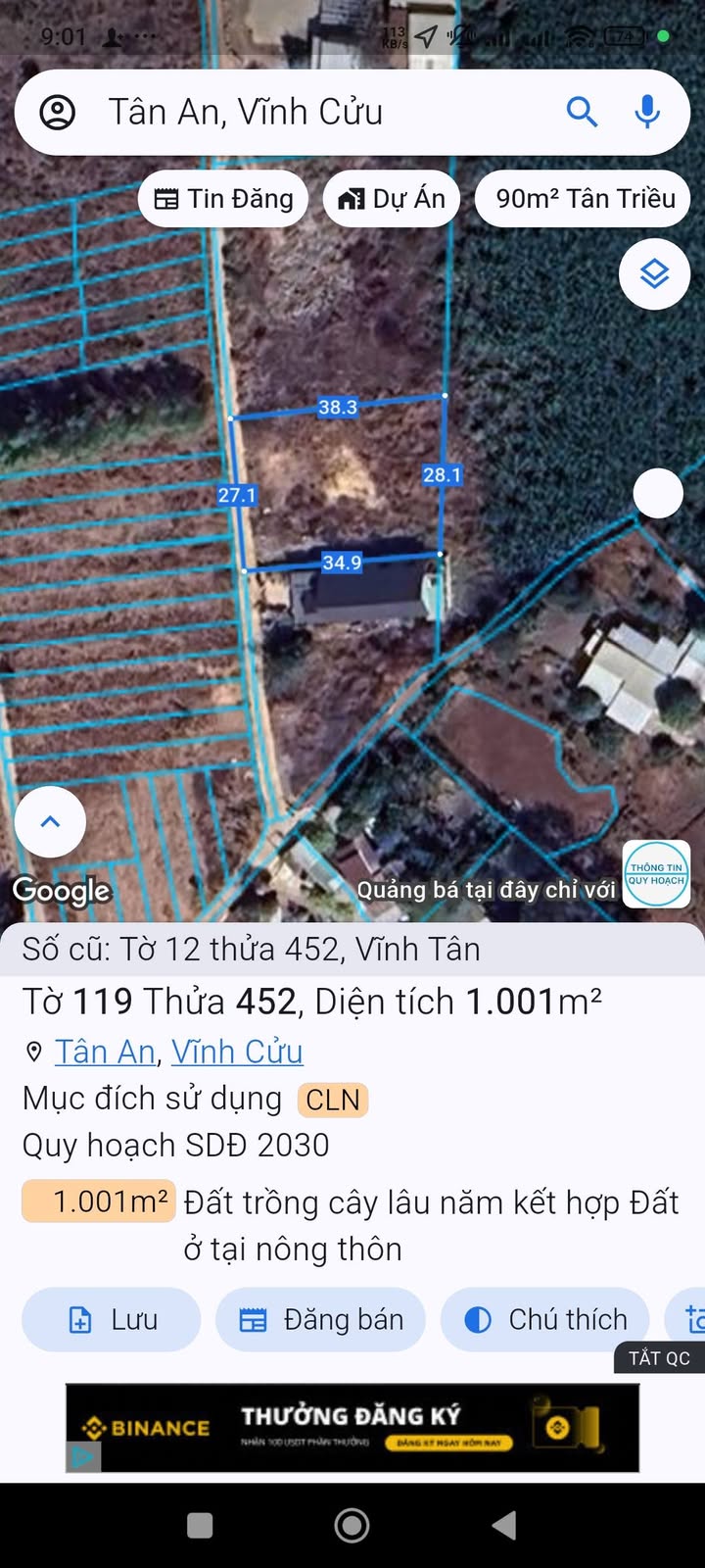 Đất nền Vĩnh Tân, Vĩnh Cửu 1227m² giá chỉ 1.8 tỷ - Cần bán gấp!