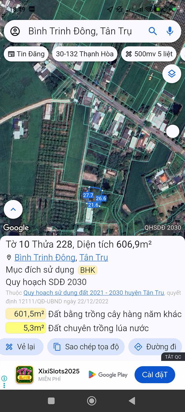 Đất vườn 600m² xã Bình Trinh Đông, Tân Trụ, Long An - Giá 790 triệu, sổ hồng chính chủ!