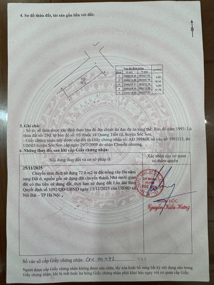 Đất thổ cư Quang Tiến, Sóc Sơn 72m² - Chính chủ bán gấp!