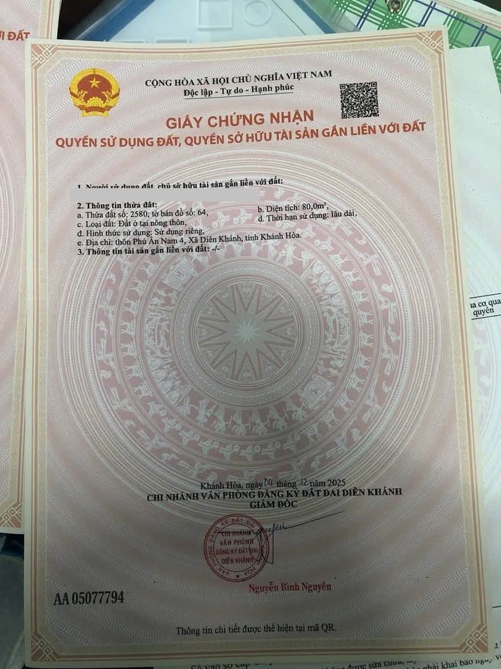 Đất nền Diên An, Diên Khánh 80m² giá 1.55 tỷ - Sổ đỏ chính chủ, đầu tư sinh lời!