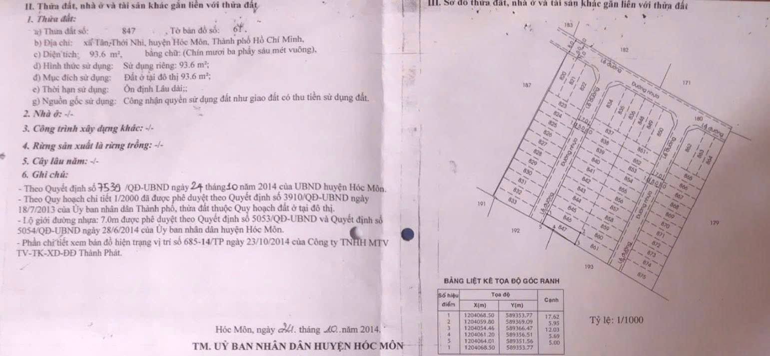 Đất nền SHR Tân Thới Nhì Hóc Môn 90m² giá 3.15 tỷ - Đường ô tô tới cửa!