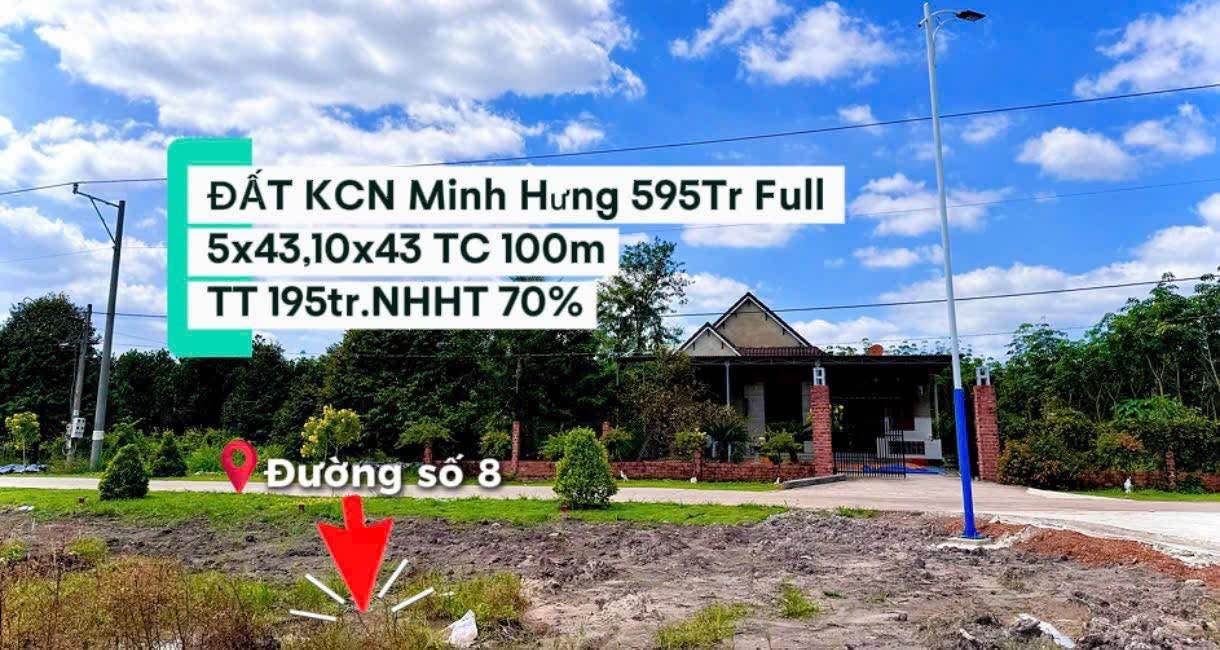Đất nền Minh Hưng Chơn Thành 215m² giá 595 triệu - Sổ hồng chính chủ!