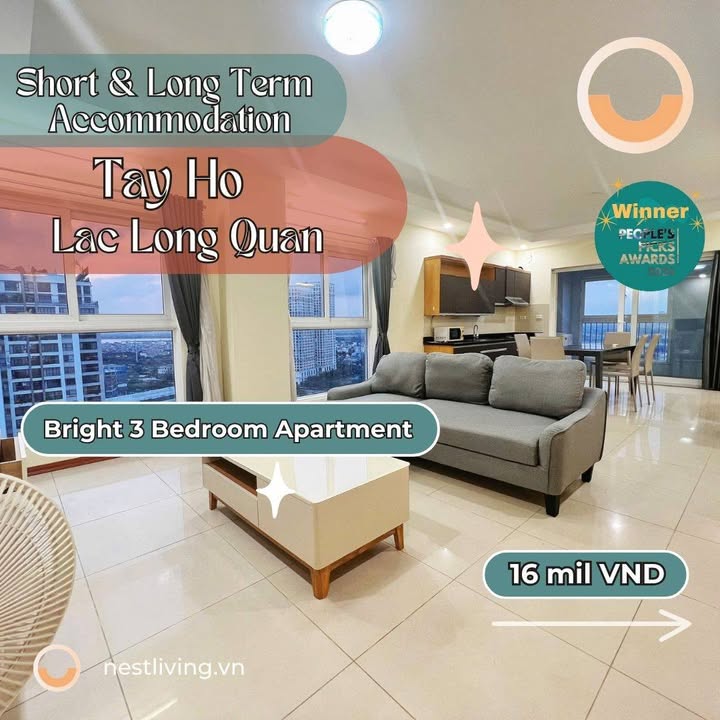 Căn hộ 3 phòng ngủ Lạc Long Quân Tây Hồ 16 triệu - Full nội thất, view đẹp!