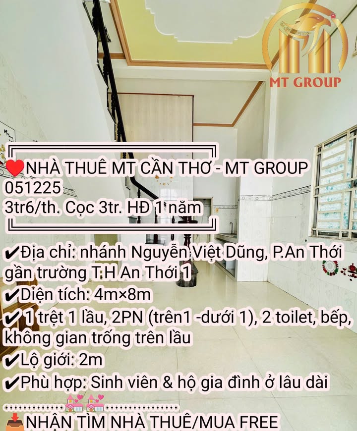 Nhà thuê đường Nguyễn Việt Dũng, Cần Thơ 32m² giá 3.6 triệu - Phù hợp cho sinh viên và hộ gia đình