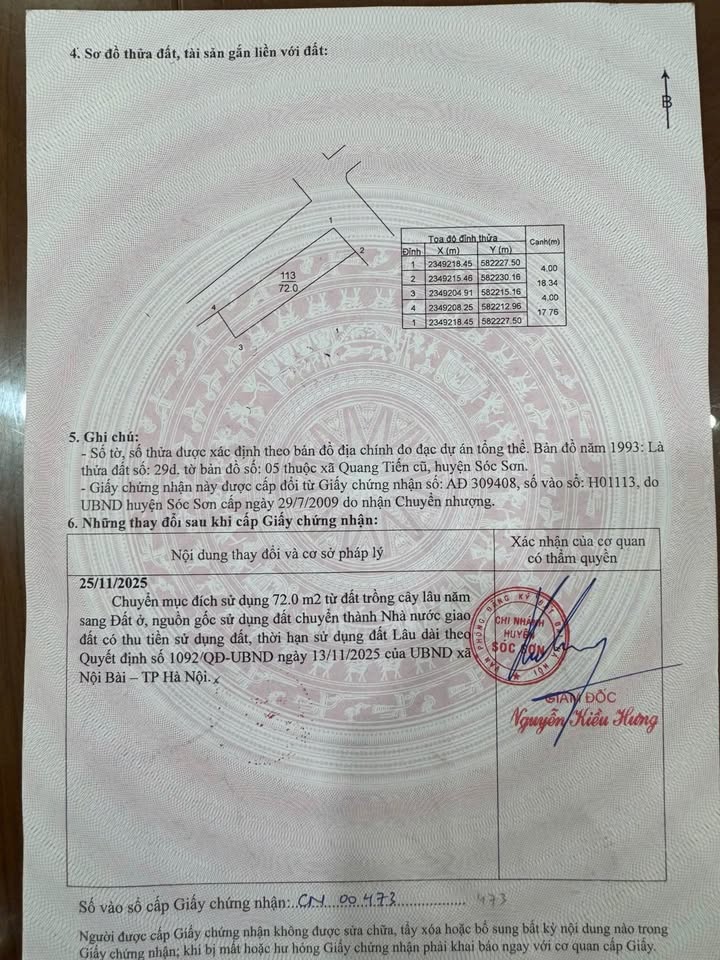 Đất nền Quang Tiến, Sóc Sơn 72m² - Lô góc thổ cư, giá thương lượng!