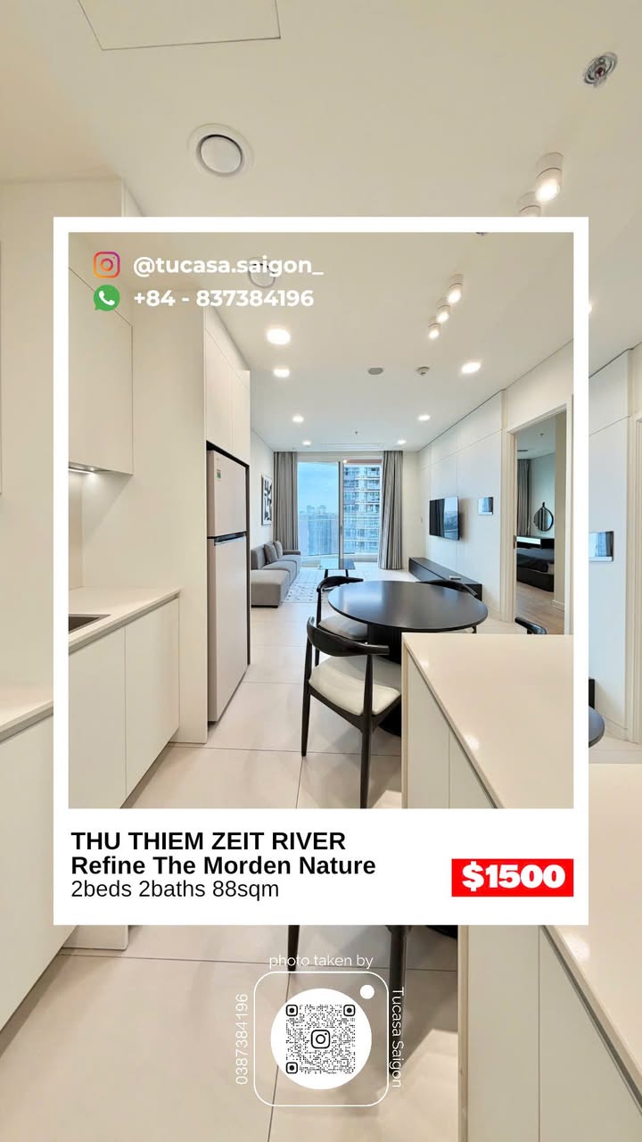 Căn hộ 2 phòng ngủ tại Thu Thiem Zeit River 82m² giá 40 triệu - View sông tuyệt đẹp!