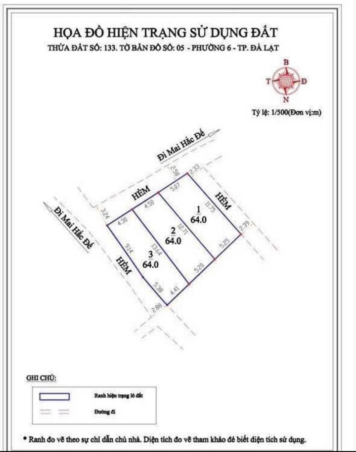 Đất xây dựng đường Mai Hắc Đế, Đà Lạt 64m² chỉ 3.7 tỷ - Đầu tư sinh lời ngay!