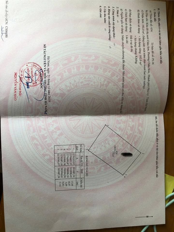 Bán đất biệt thự khu đô thị Châu Sơn Phủ Lý 192m² - Hướng Đông Bắc, giá thỏa thuận!