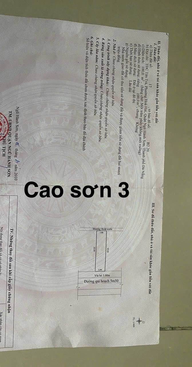 Đất nền Cao Sơn, Ngũ Hành Sơn 100m² giá 5.2 tỷ - Hướng Đông, đầu tư sinh lời!
