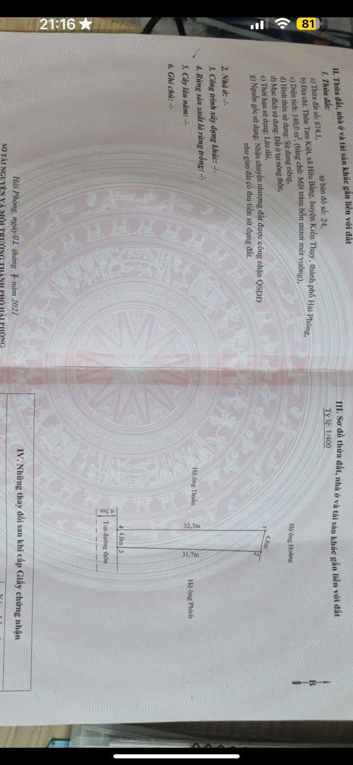 Bán đất nở hậu 140m² tại xã Hữu Bằng, Kiến Thụy - Giá chỉ 1.89 tỷ!