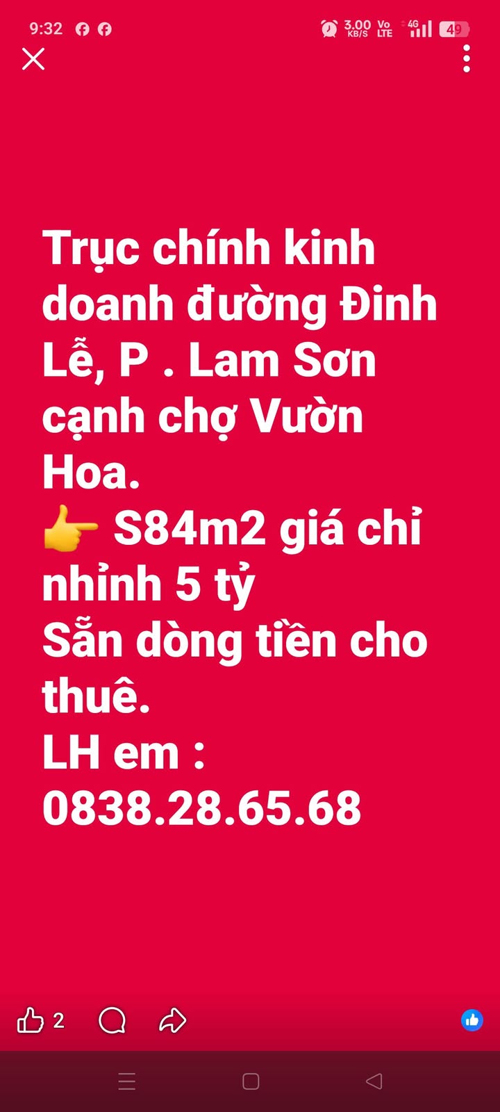 FrontHouse đường Đinh Lễ, P. Lam Sơn 84m² giá 5 tỷ - Cơ hội kinh doanh tuyệt vời!