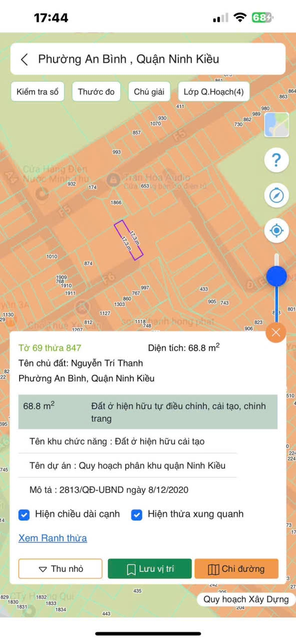 Bán đất nền thổ cư phường An Bình, Cần Thơ 68.8m² - Vị trí đắc địa, tiện ích đầy đủ!